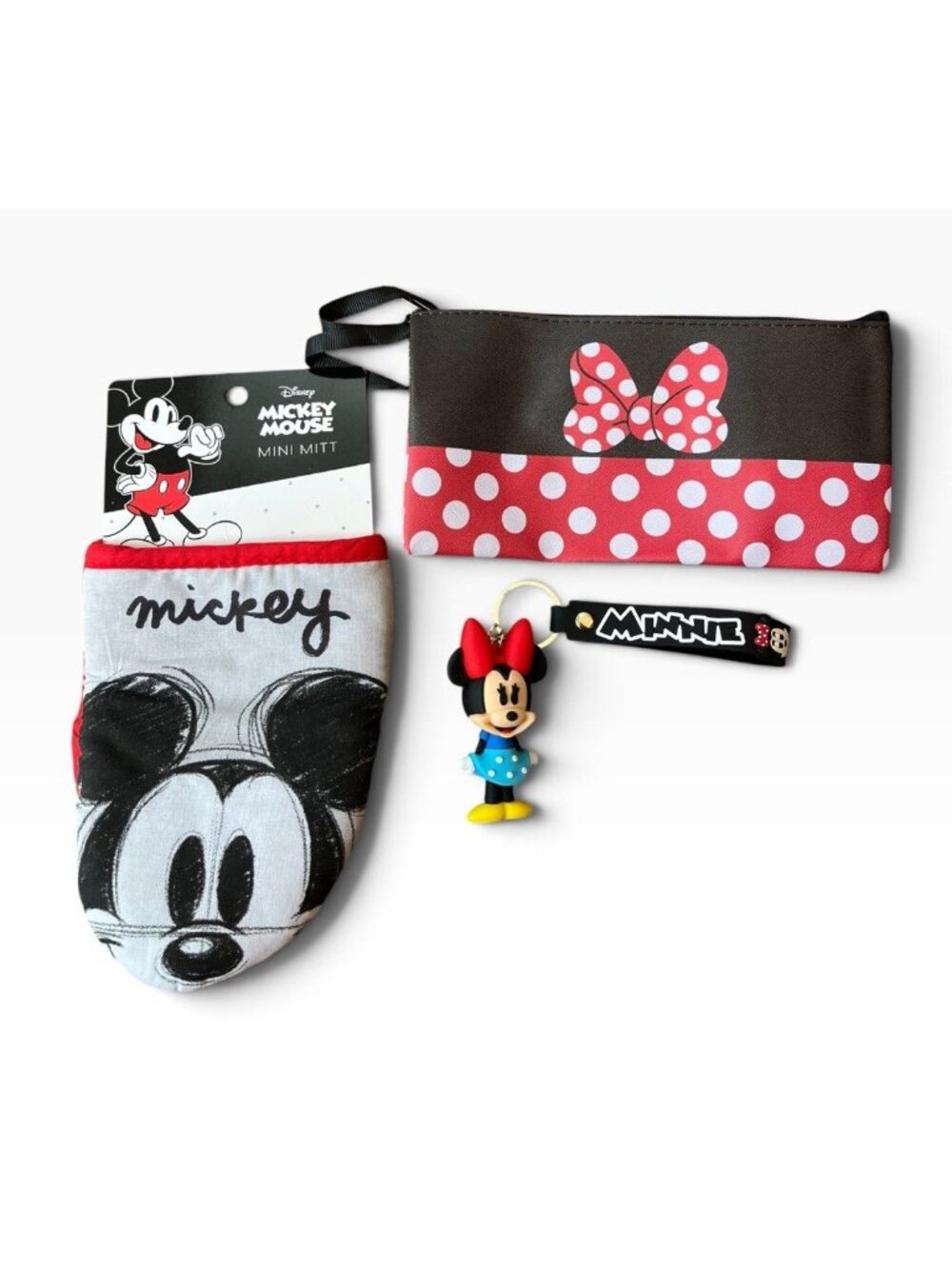 Disney Mickey Mouse Mini Oven Mitt Minnie Keychain + Cosmetic Case Wristlet New